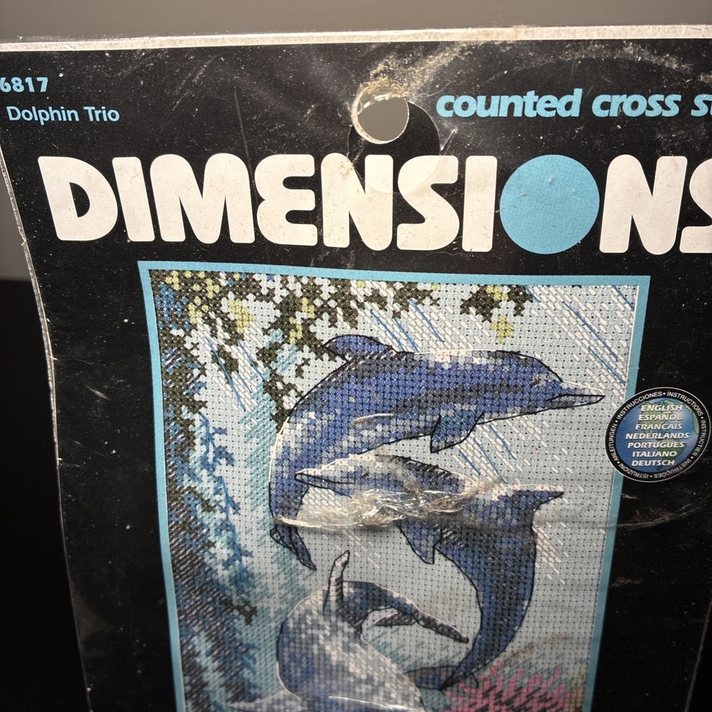Dimensions Dolphin Trio Counted Cross Stitch Kit 6817 Vintage 5x7 New Sealed
